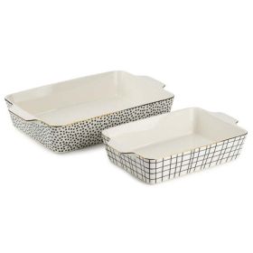 Stoneware Rectangular Baker, Baking Dish, Black & White Dot, 2-Piece Set