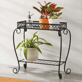 Black Metal 2 Tier Shelves Plant Stand