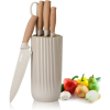 Kitchen Knife Set, 6-Pieces Khaki Sharp Knife Set for Kitchen, Non-stick Non-slip Stainless Steel Chef Knife Set with Universal Knife Block Suitable f