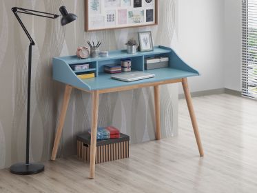 Roskilde Mid-Century Modern Wood Writing Desk with Hutch, Blue