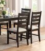 7pc Dining Set Brown Finish Table and 6 Side Chairs Beige Upholstery Seat Ladder Back Wooden Kitchen Dining Furniture