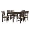 7pc Dining Set Brown Finish Table and 6 Side Chairs Beige Upholstery Seat Ladder Back Wooden Kitchen Dining Furniture