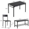 Dining Table Set for 4, Kitchen Table with 2 Chairs and a Bench, 4 Piece Kitchen Table Set for Small Space, Home Kitchen Bar Pub Apartment, Black