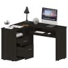 DEPOT E-SHOP Idra L-Shaped Desk, Keyboard Tray, Two Drawers, One Open Shelf, Black