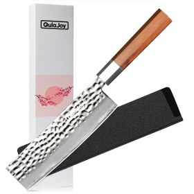 Qulajoy Nakiri Knife 7 Inch - Hammered Japanese Vegetable Knife 9cr18mov Mirror Polishing Hand Forged Blade Kitchen Knife - Olivewood Handle With Shea (Option: black-4)