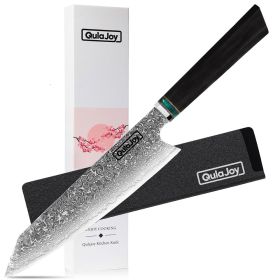 Qulajoy Classic 9 Inch Japanese Gyuto Chef Knife - Handcrafted VG-10 Steel Core Forged Mirror Blade - Octagonal Ebony Wood Handle With Sheath (Option: black-4)