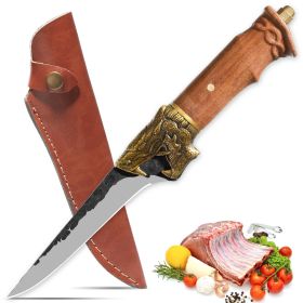 Qulajoy Boning Knife - Hand Forged Camping Knife 7Cr17MOV Blade - Dragon Head Handle And Leather Sheath - Unique Dragon Style - Viking Knife For Hunti (Option: black-4)