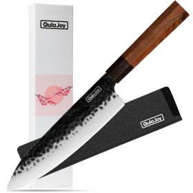 Qulajoy 7 Inch Santoku Knife - Professional Japanese Chef Knife - Razor Sharp 9cr18mov Blade - Hammered Kitchen Knife - Octagonal Rosewood Handle With (Option: black-4)