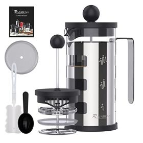 French Press Cafetiere 4 Cups, Stainless Steel Body Shell Coffee Maker- Heat Resistant - Stainless Steel Filter Coffee Press For Coffee Lover, Silver, (Option: black-4)