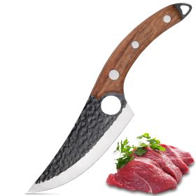 Viking Knife Japanese Professional Kitchen Knife, Hand Forged Meat Cleaver Knife With Finger Hole And Heart Hanging Hole (Option: black-4)