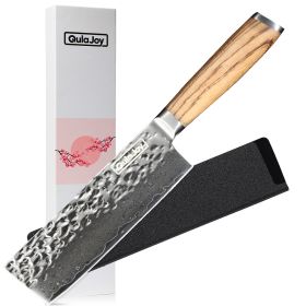 Qulajoy Nakiri Chef Knife 6.5 Inch - Professional Japanese 67 Layers Damascus VG-10 Steel - Hammered Vegetable Cutting Knife - Zebrawood Handle With S (Option: black-4)