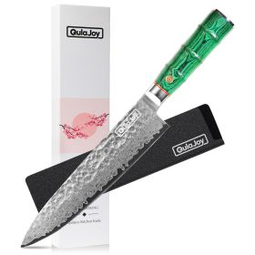 Qulajoy Japanese Chef Knife 8 Inch,67 Layers Damascus VG-10 Steel Core,Professional Hammered Kitchen Knife,Handcrafted With Ergonomic Bamboo Shape Han (Option: black-4)