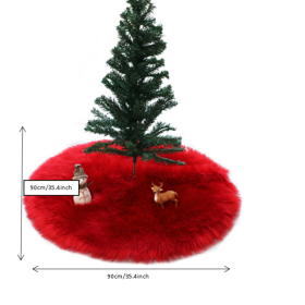 1pc Snow White Faux Fur Christmas Tree Skirt - Festive Holiday Decorations for Home and Party (Color: Red, size: 35.43*35.43inch)