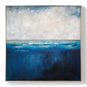 Deep Blue Sea Abstract Art Sky Landscape Painting,Sea Level Abstract Oil Painting,Abstract Oil Painting,Large Wall Sea Painting (size: 70x70cm)