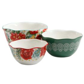 Vintage Floral 3-Piece Serving Bowl Set (Color: Multicolor)