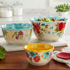 Sweet Rose Sentiment Serving Bowls, 3-Piece Set (Color: Multicolor)