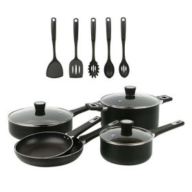 Aluminum Nonstick Midweight 13pcs Cookware Set Dishwasher Safe (Color: Black)