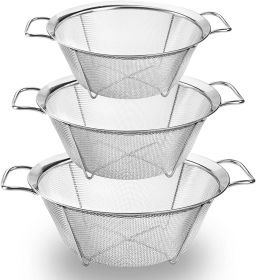 Ideal Kitchen Strainers and Colanders, Stainless Steel Mesh Strainer Basket with Handle, Stackable Mesh Footed Colander for Rinse Food, Fruit, Vegetab (Color: 10 inch)