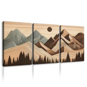 3 Panels Framed Abstract Wood Grain Boho Style Mountain & Forest Canvas Wall Art Decor,3 Pieces Mordern Canvas Decoration Painting for Office,Dining r (Color: as Pic)