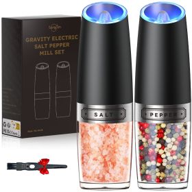 Gravity Electric Salt and Pepper Grinder Set Automatic Shakers Mill Grinder with LED Light, Battery Powered Adjustable Coarseness One Hand Operation, (Color: Batteries)